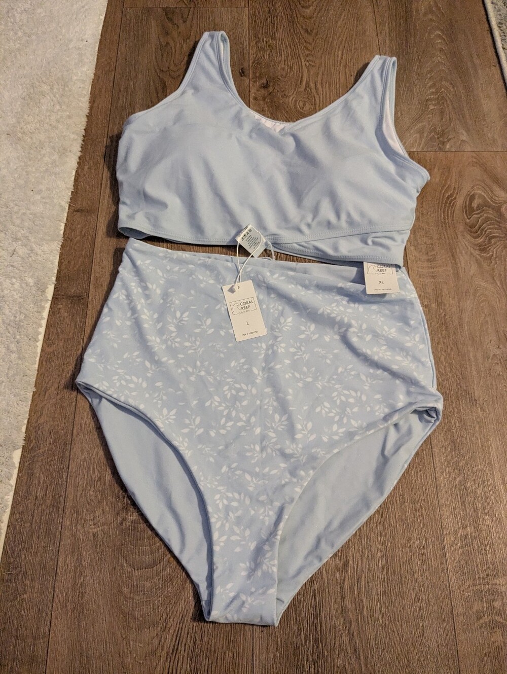 NWT  Light Blue Two-Piece Swim Set with High Waist Bottoms